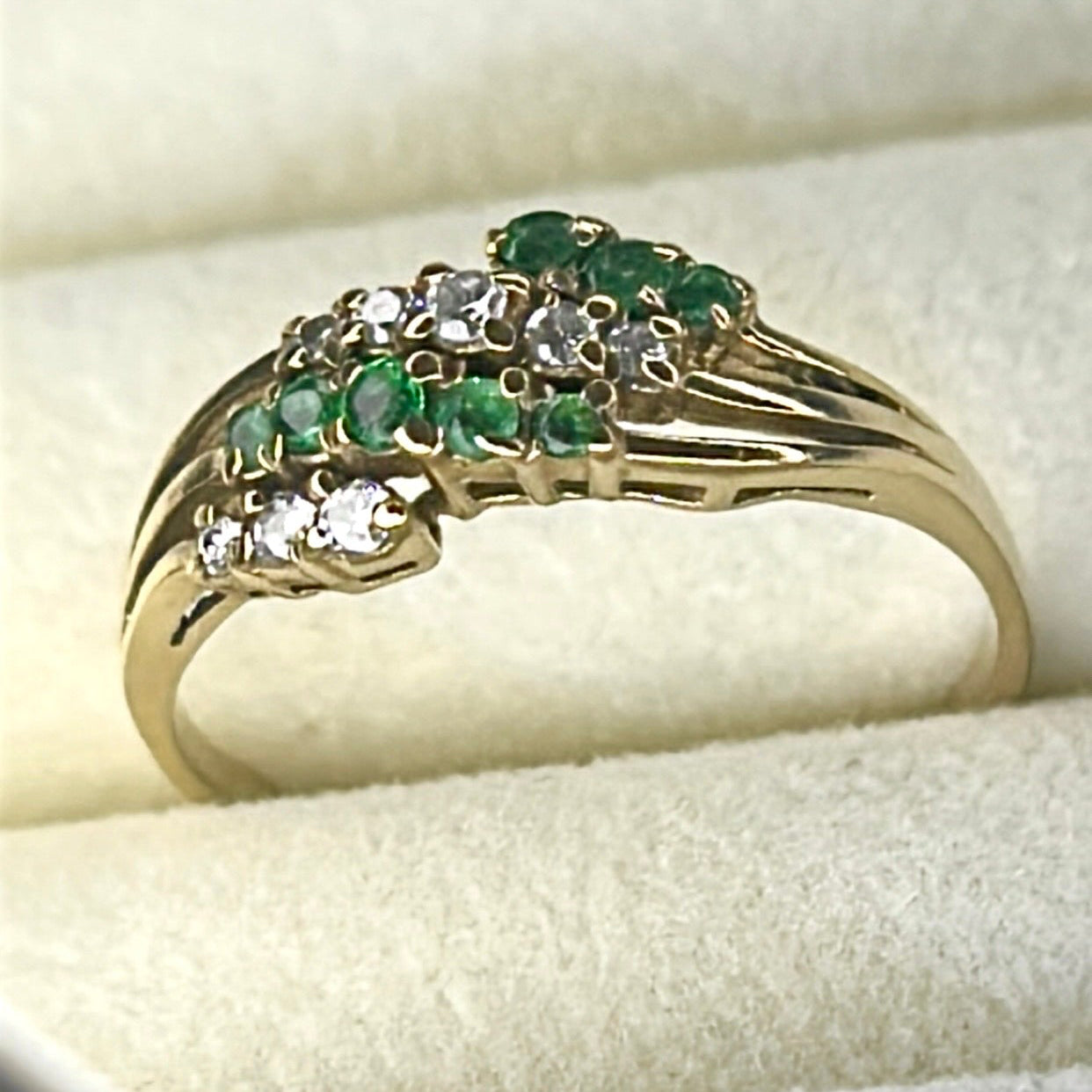 9ct Gold Emerald & Diamond Half Eternity Ring,