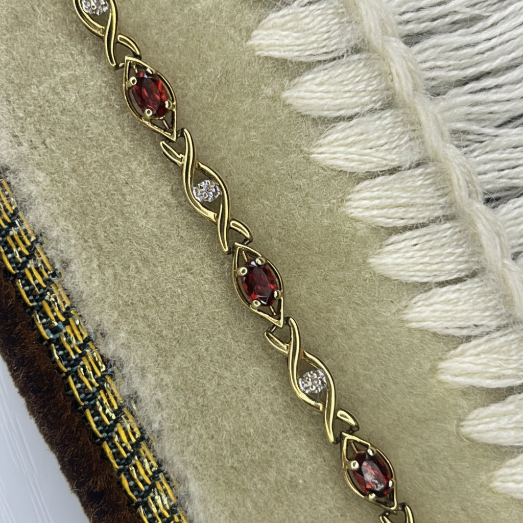 1970s 9ct Gold & Garnet Vintage Tennis Bracelet