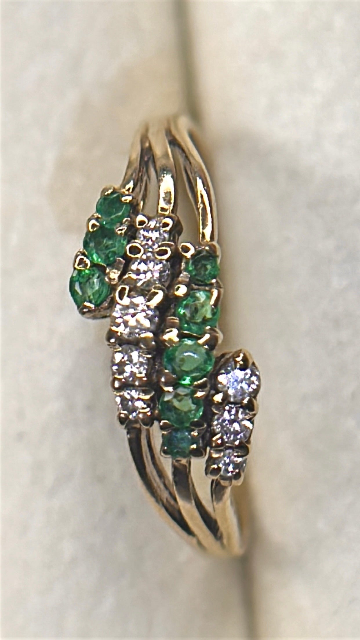 9ct Gold Emerald & Diamond Half Eternity Ring,