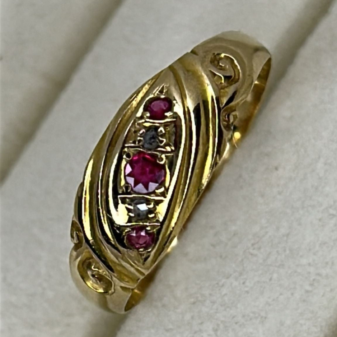 18ct Gold Ruby & Diamond Five Stone Ring - Chester Hallmark