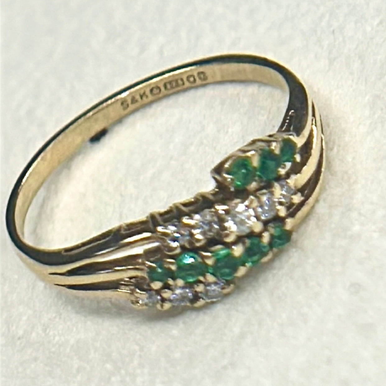 9ct Gold Emerald & Diamond Half Eternity Ring,