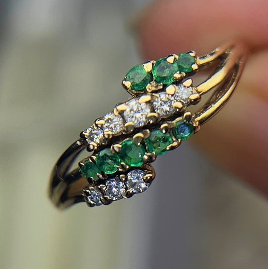 9ct Gold Emerald & Diamond Half Eternity Ring,