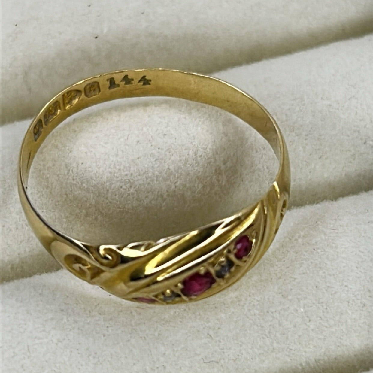 18ct Gold Ruby & Diamond Five Stone Ring - Chester Hallmark