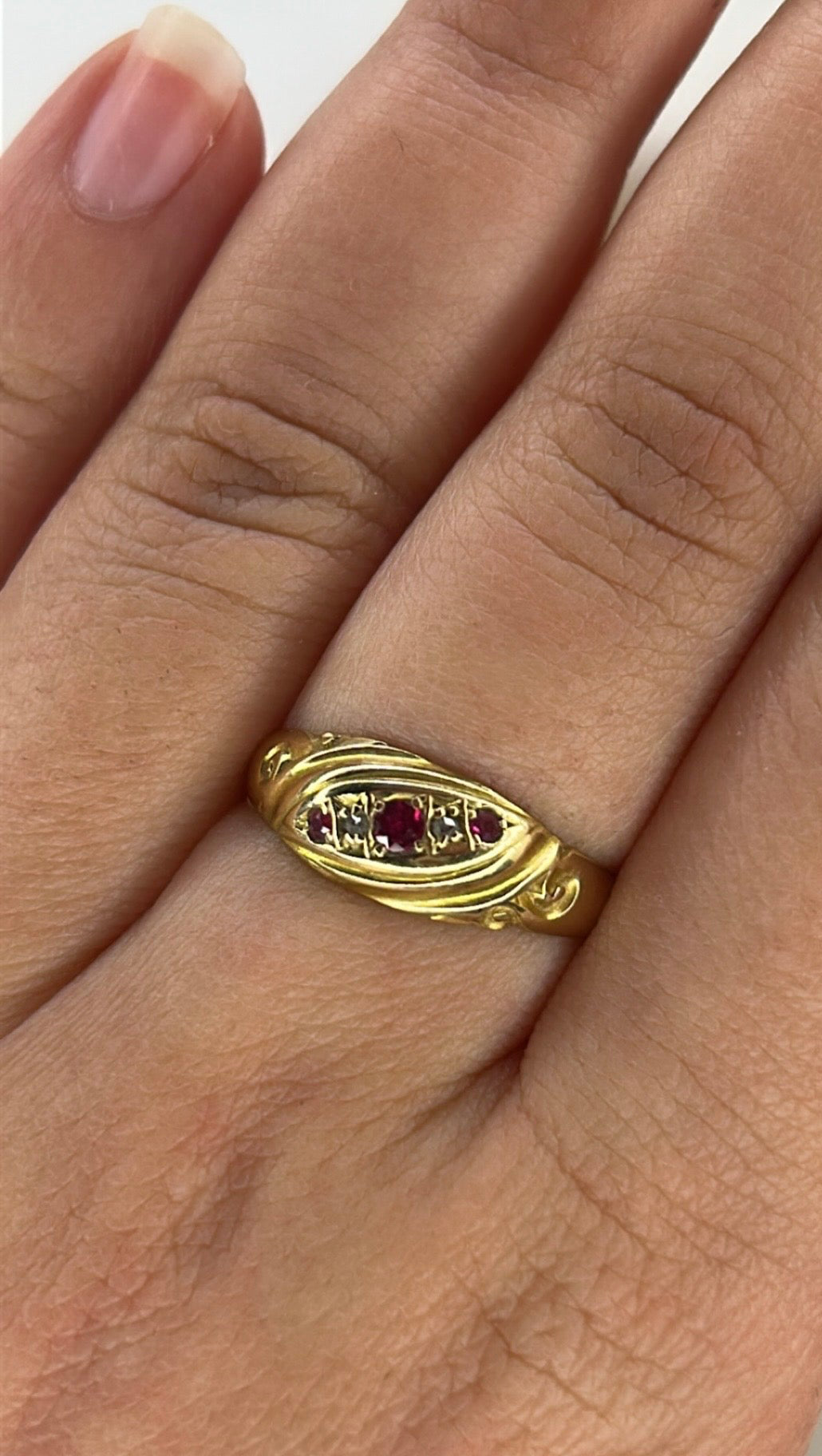 18ct Gold Ruby & Diamond Five Stone Ring - Chester Hallmark
