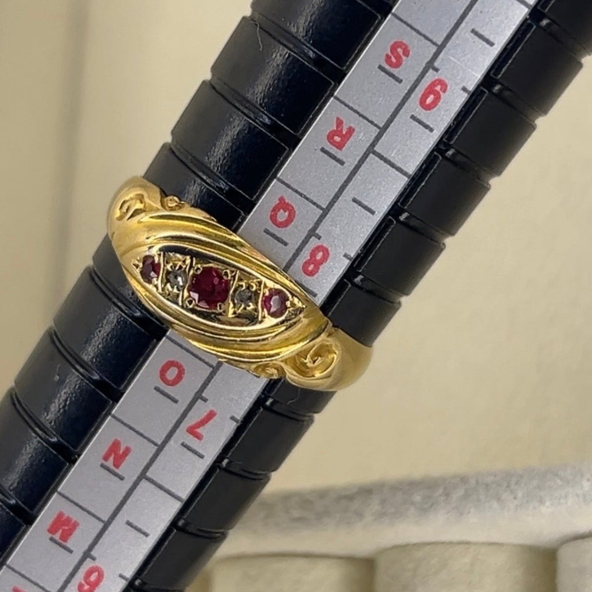 18ct Gold Ruby & Diamond Five Stone Ring - Chester Hallmark