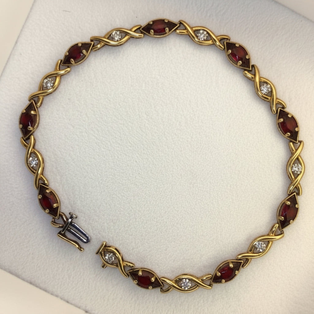 1970s 9ct Gold & Garnet Vintage Tennis Bracelet