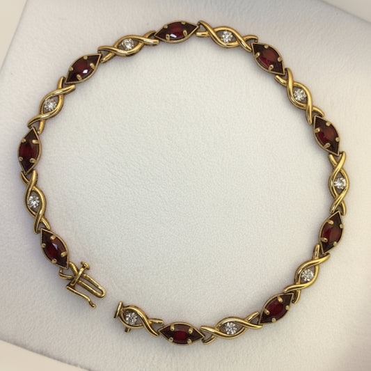 1970s 9ct Gold & Garnet Vintage Tennis Bracelet
